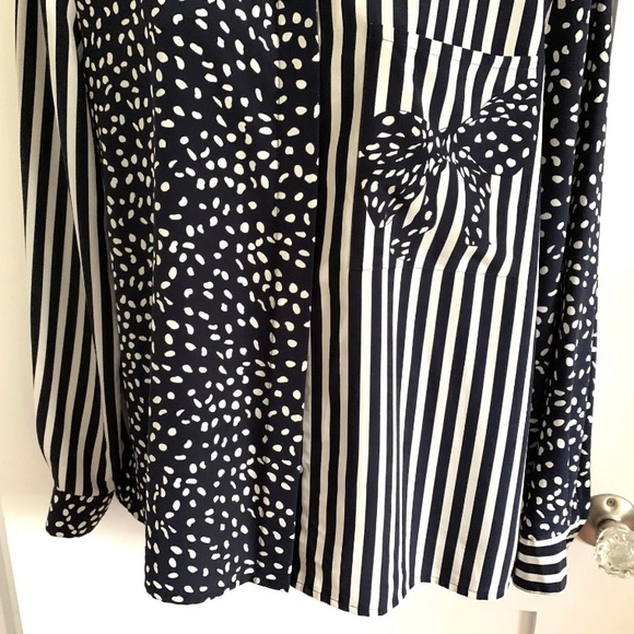 Louis Feraud Vintage Woman's Striped Polka Dot Long Sleeved Blouse Top Shirt 10 - Picture 3 of 7